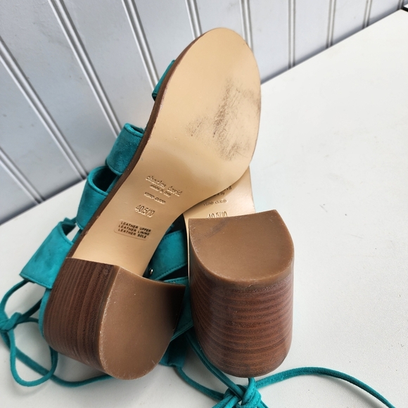 Charles David Leather Sandals Green Strappy Chunky Block Heel Shoe Sz 10 - Picture 7 of 9